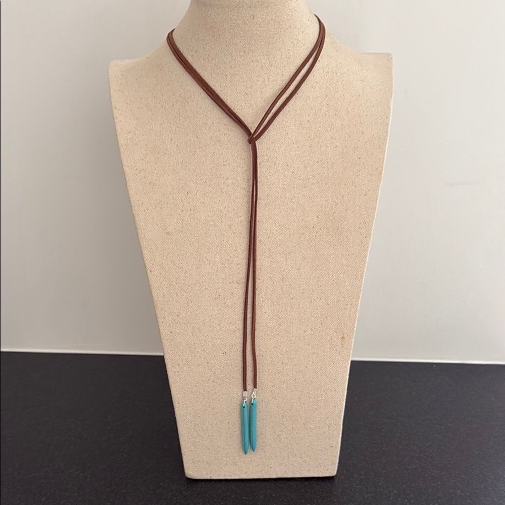 Western Bolo Necklace – Brown Faux Suede Cord with Turquoise Tips